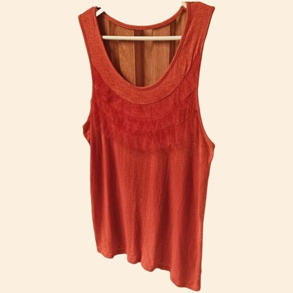 ☮️LSENBOYE WOMENS PRETTY RED FRONT MESH RUFFLE TANK TOP XL - Picture 6 of 12